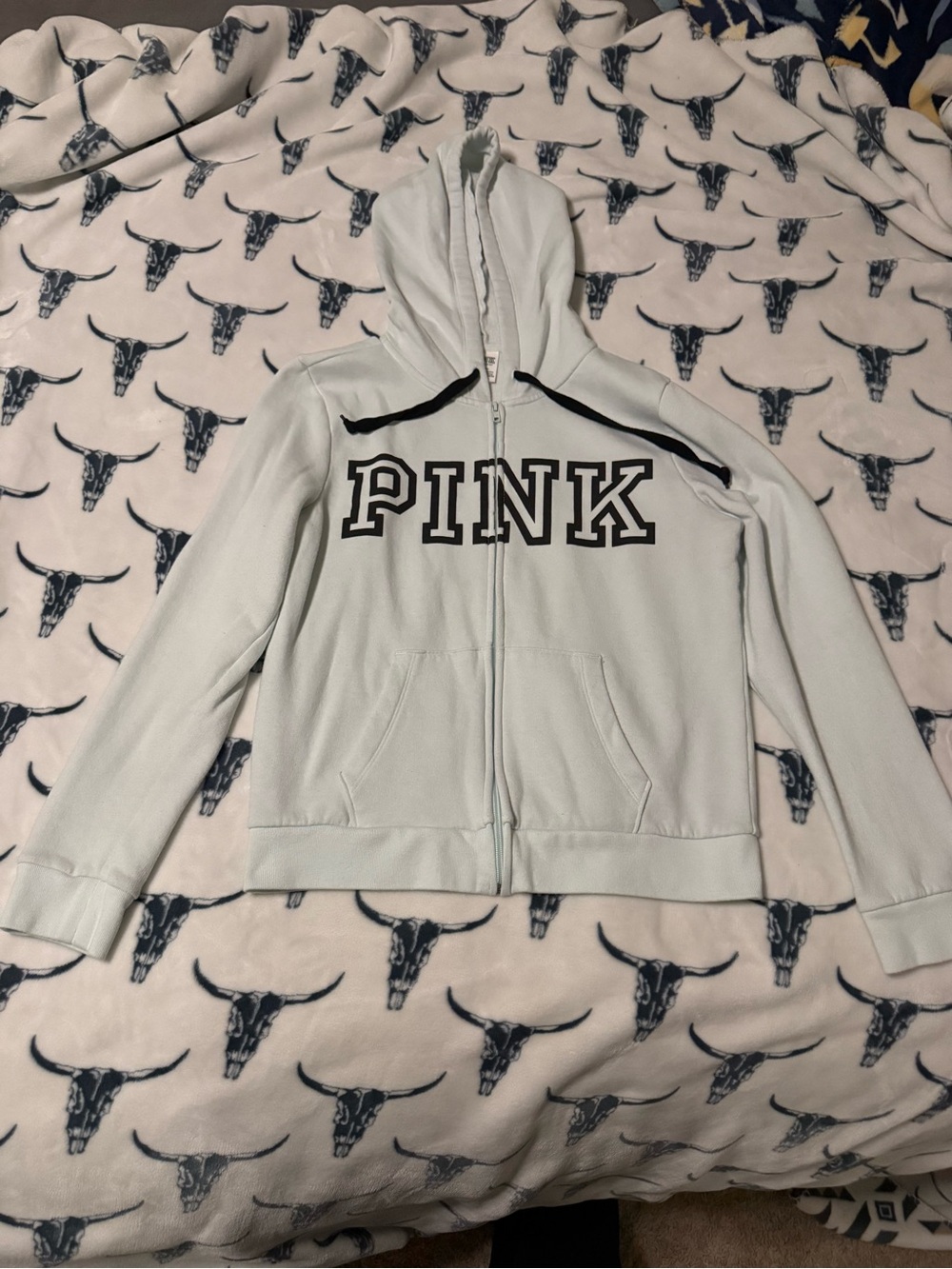 Victoria's Secret PINK Light Blue Zip-Up Hoodie with Black Trim